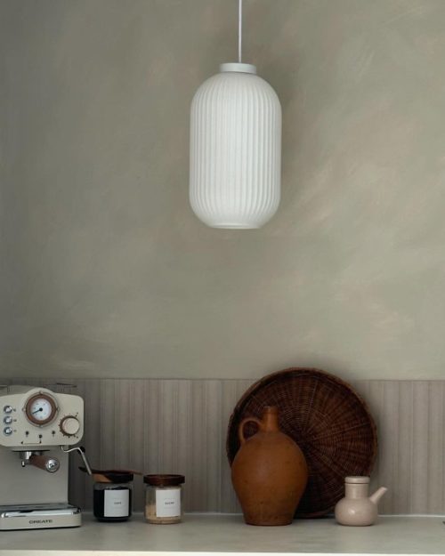 Interior wall painted in Mallorca – soft stone grey stucco finish with natural texture